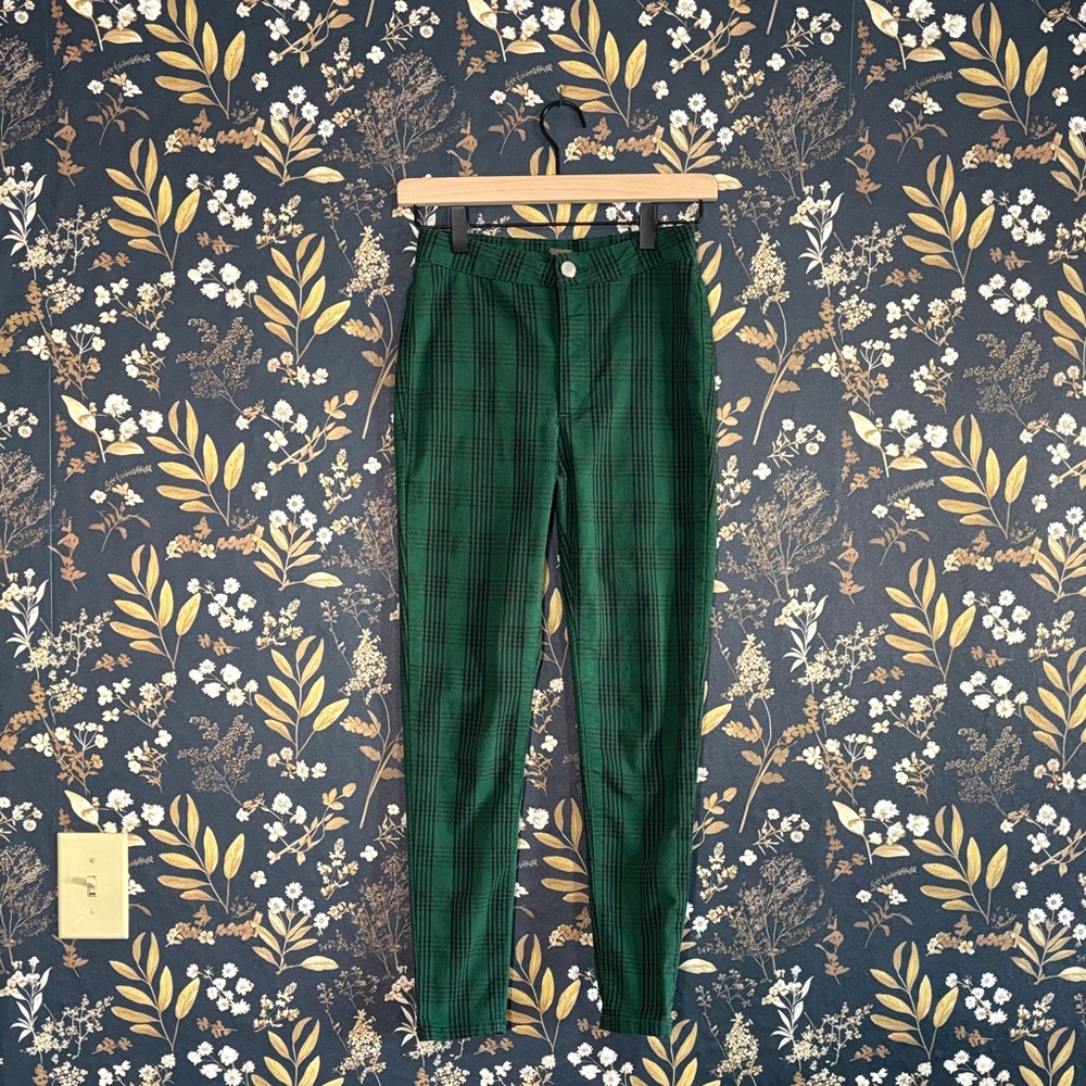 Free People Womens Pants Size 25 Green Plaid Skinny